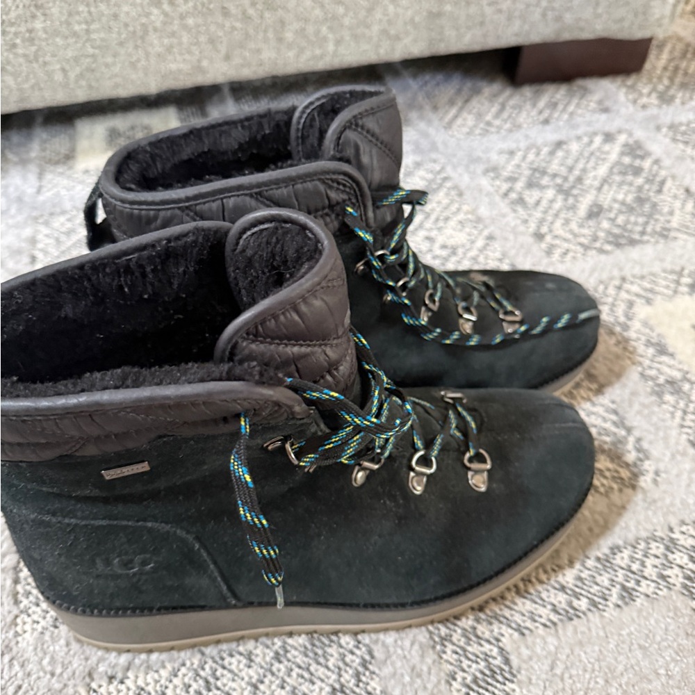 UGG Black suede winter boots with Blue Laces